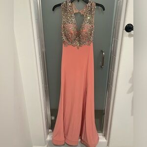 Nina Canaci Coral Jewel Embellished Slit front Maxi Gown